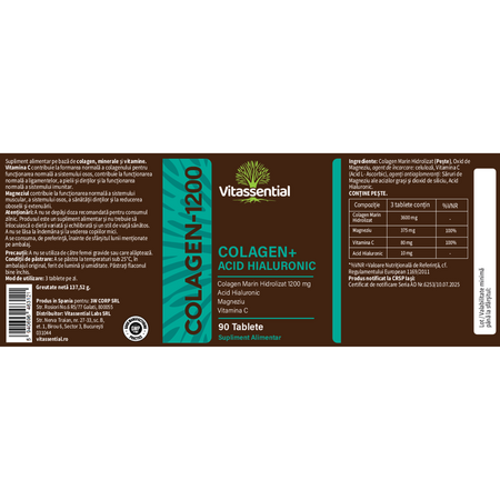 Colagen + Acid hialuronic, 90 tablete, Vitassential 738185