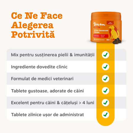 Supliment pentru sistemul imunitar la caini Aller-Immune Chews, 50 tablete masticabile, Zesty Paws 738269