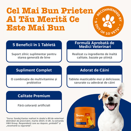 Multivitamine si probiotice pentru caini 5-in-1 Chews, 50 tablete masticabile, Zesty Paws 738299