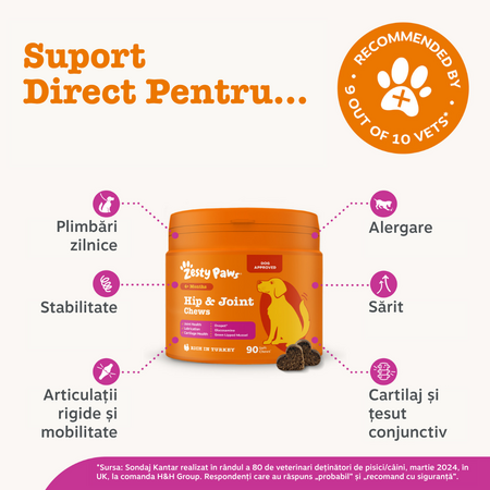 Supliment pentru articulatii si cartilaje la caini Hip & Joint Chews, 50 tablete masticabile, Zesty Paws 738329