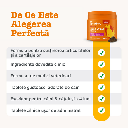 Supliment pentru articulatii si cartilaje la caini Hip & Joint Chews, 50 tablete masticabile, Zesty Paws 738332
