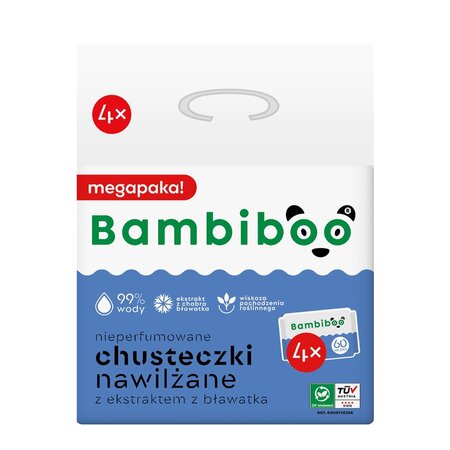 Pachet servetele umede biodegradabile cu extract de albastrele, 4 x 60 bucati, Bambiboo 738348