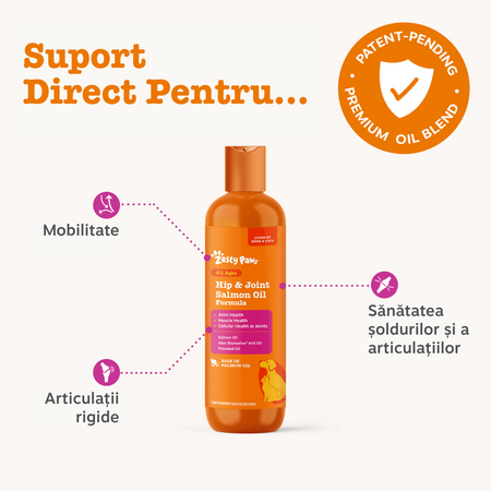 Formula cu ulei de somon pentru mobilitate la caini si pisici Hip & Joint Salmon Oil, 250 ml, Zesty Paws 738561