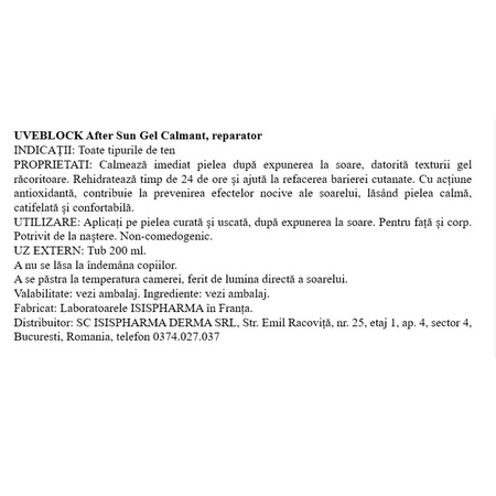 Gel calmant dupa plaja Uveblock After Sun, 200 ml, Isispharma 738602