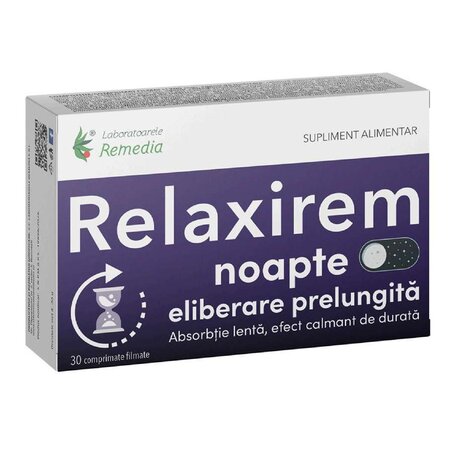 Relaxirem noapte eliberare prelungita, 30 comprimate, Laboratoarele Remedia