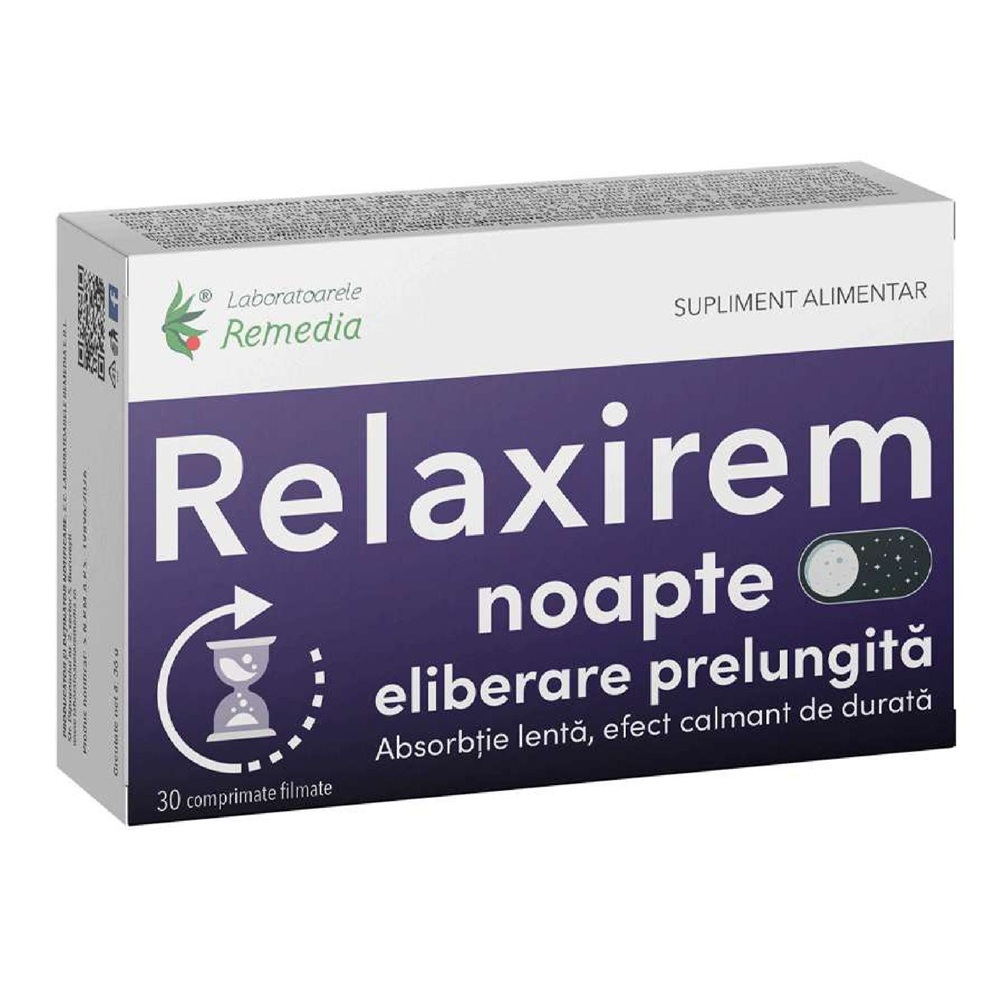 Relaxirem noapte eliberare prelungita, 30 comprimate, Laboratoarele Remedia