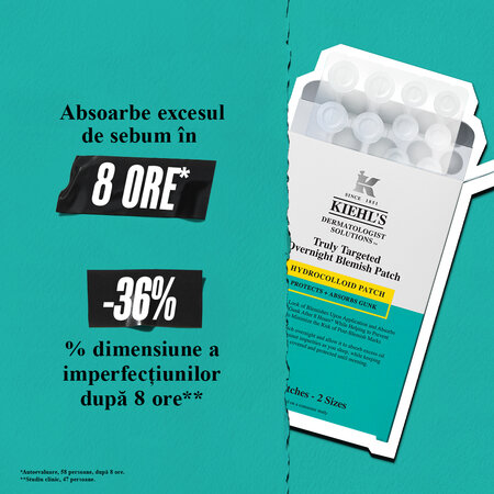 Plasturi hidrocoloidali pentru diminuarea imperfectiunilor Truly Targeted Overnight Blemish, 22 bucati, Kiehl's 738741