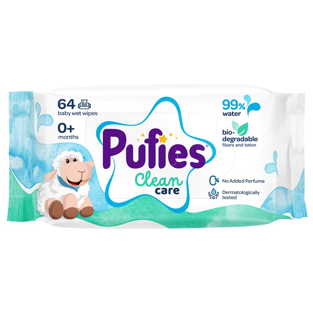Servetele umede pentru bebelusi, 99% apa Clean Care, 64 bucati, Pufies