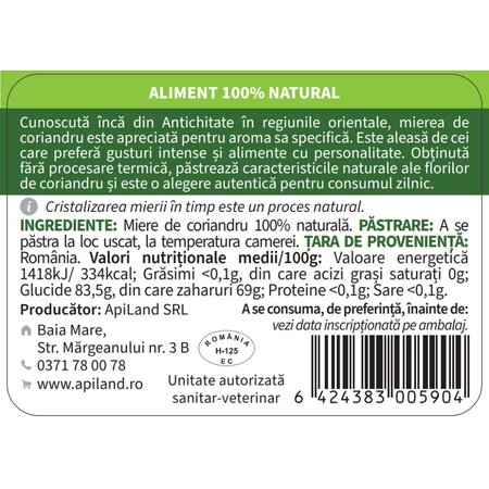 Miere de coriandru, 300 g, Apiland 739520
