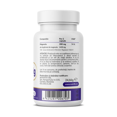 Magneziul glicinat Optim, 30 capsule vegetale, Nutrific 739557