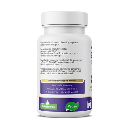 Magneziul glicinat Optim, 30 capsule vegetale, Nutrific 739556