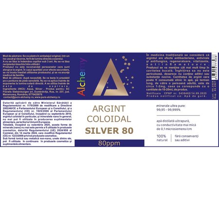 Argint coloidal Alchemy Silver, 80 ppm, 480 ml, Sc Aghoras Invent 739681