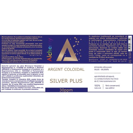 Argint coloidal Alchemy Silver Plus, 30 ppm, 480 ml, Sc Aghoras Invent 739693