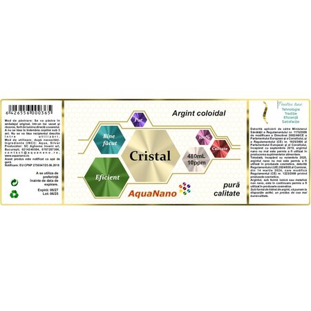 Argint coloidal Aquanano Cristal, 10 ppm, 480 ml, Sc Aghoras Invent 739710