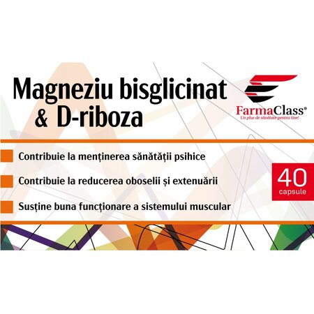 Magneziu bisglicinat & D-riboza, 40 capsule, FarmaClass 739799