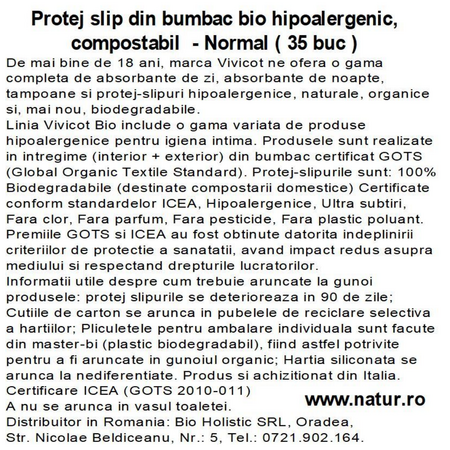 Absorbante zilnice din bumbac compostabil, 1 picatura, 35 bucati, Vivicot 739883