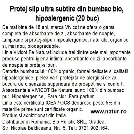 Absorbante zilnice din bumbac ecologic Be natural, 1 picatura, 20 bucati, Vivicot 739888