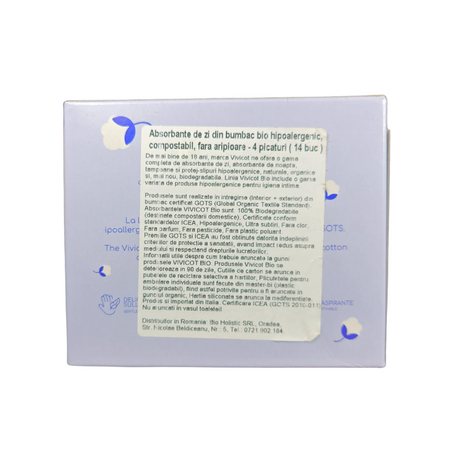 Absorbante de zi din bumbac compostabil fara aripioare, 4 picaturi, 14 bucati, Vivicot 739892