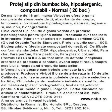Absorbante zilnice din bumbac compostabil, 1 picatura, 20 bucati, Vivicot 739904