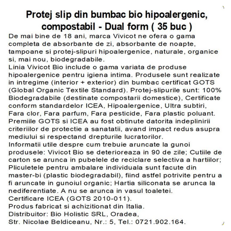 Absorbante zilnice din bumbac compostabil DualForm, 1 picatura, 35 bucati, Vivicot 739910