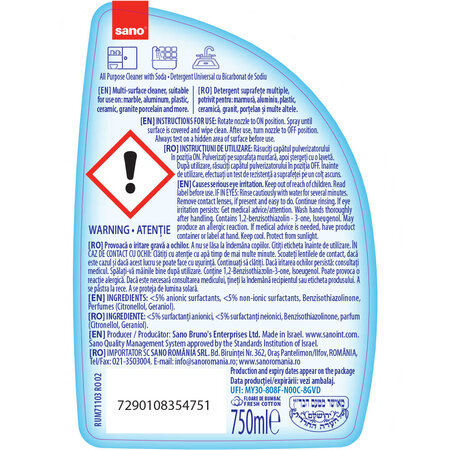Detergent universal cu bicarbonat de sodiu pentru suprafete Jet, 750 ml, Sano 739951