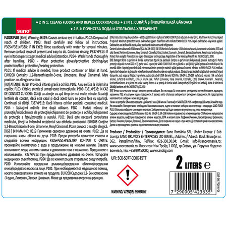 Detergent lichid pentru pardoseli cu efect de indepartare a gandacilor Floor Plus, 2000 ml, Sano 739957