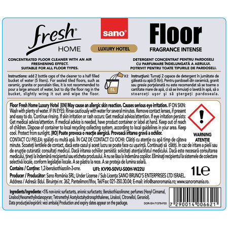 Detergent concentrat pentru pardoseli Floor Fresh Home Luxuy Hotel, 1000 ml, Sano 739959