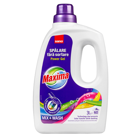 Detergent concentrat pentru rufe Maxima Power Gel Mix&Wash, 3000 ml, Sano