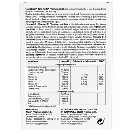 Complex de vitamine cu ulei de canepa Cannabiben, 30 capsule, Mayla Pharma 740005