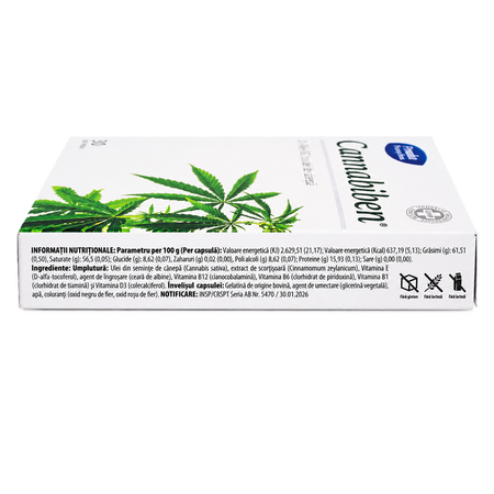 Complex de vitamine cu ulei de canepa Cannabiben, 30 capsule, Mayla Pharma 740003
