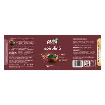 Spirulina, 60 capsule, Pure Organics 740117