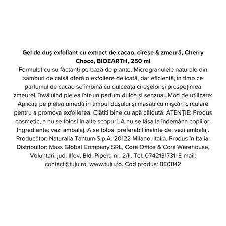 Gel de dus exfoliant cu extract de cacao, cirese si zmeura Cherry Choco, 250 ml, Bioearth 740479