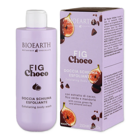 Gel de dus exfoliant cu extract de cacao, smochine verzi si migdale Fig Choco, 250 ml, Bioearth