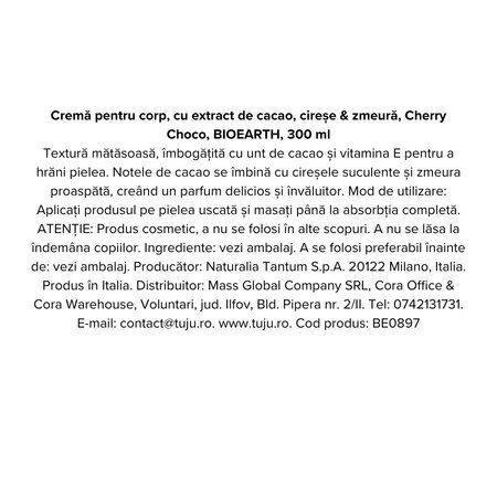 Crema de corp cu extract de cacao, cirese si zmeura Cherry Choco, 300 ml, Bioearth 740519