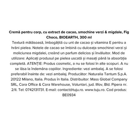 Crema de corp cu extract de cacao, smochine verzi si migdale Fig Choco, 300 ml, Bioearth 740528