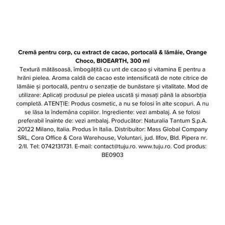 Crema de corp cu extract de cacao, portocala si lamaie Orange Choco, 300 ml, Bioearth 740532