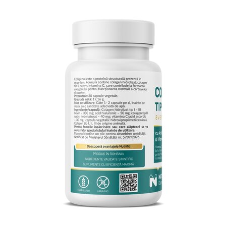 Colagen nativ tip II avansat, 30 capsule vegetale, Nutrific 740639