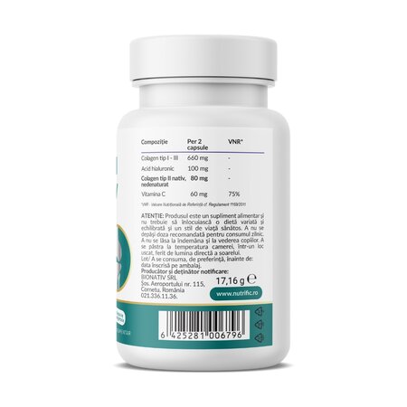 Colagen nativ tip II avansat, 30 capsule vegetale, Nutrific 740640