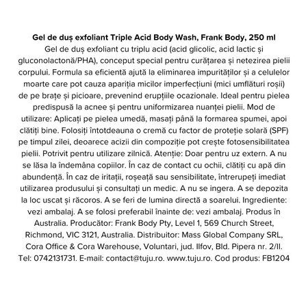 Gel de dus exfoliant Triple Acid, 250 ml, Frank Body 740674