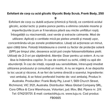 Exfoliant de corp cu acid glicolic, 250 ml, Frank Body 740683