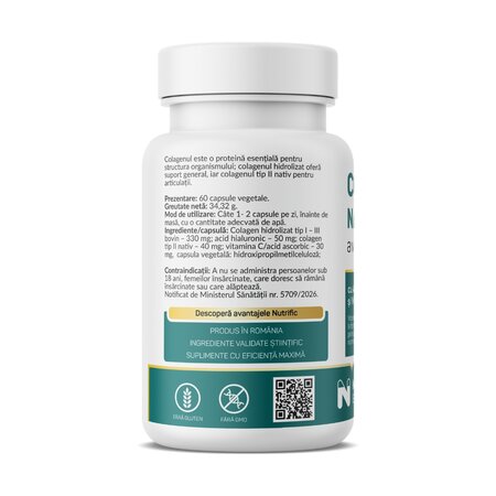 Colagen nativ tip II avansat, 60 capsule vegetale, Nutrific 740697