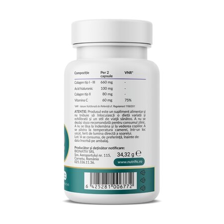 Colagen nativ tip II avansat, 60 capsule vegetale, Nutrific 740695