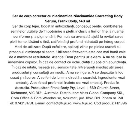 Ser de corp cu niacinamida Niacinamide Correcting, 140 ml, Frank Body 740893