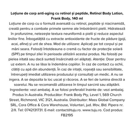 Lotiune de corp anti-aging cu retinol si peptide, 140 ml, Frank Body 740919