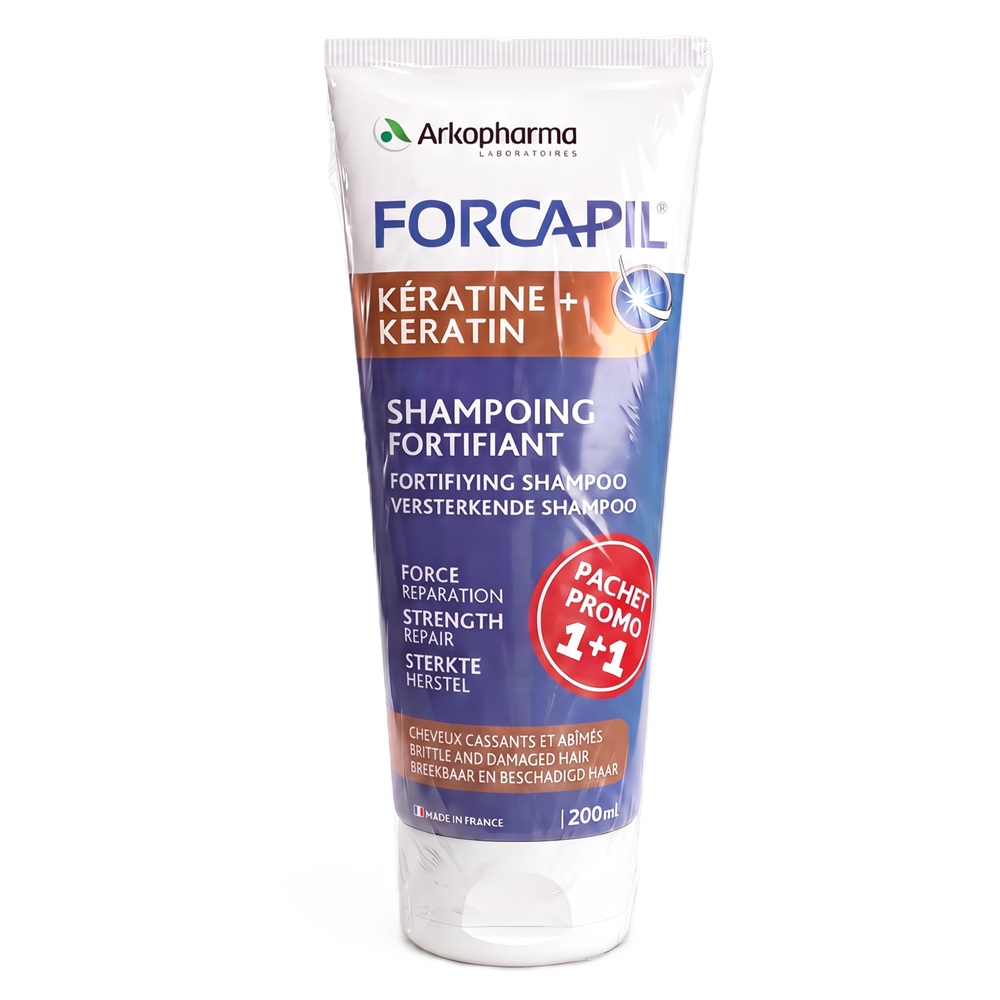 Pachet Sampon fortifiant pentru par deteriorat Keratine+, 200 ml + 200 ml, Forcapil