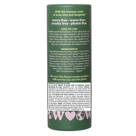 Deodorant natural stick Zesty Lime, 40 g, We love the planet 741806
