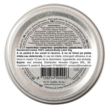 Deodorant natural crema Zesty Lime, 35 g, We love the planet 741837