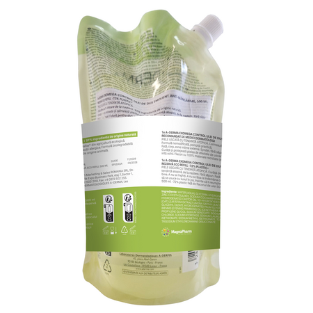 Pachet Ulei de dus emolient + Rezerva Ulei de dus emolient Exomega Control, 500 ml + 500 ml, A-Derma 741881