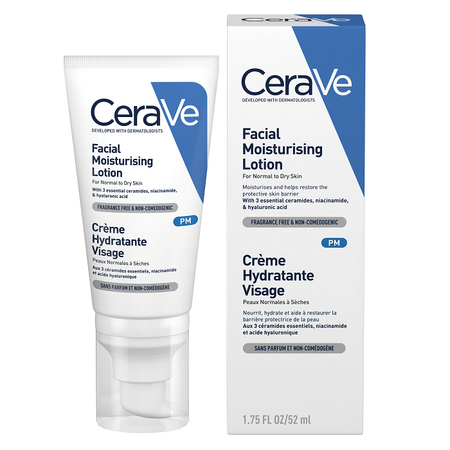 Crema hidratanta de fata pentru ten normal si uscat PM, 52 ml, CeraVe