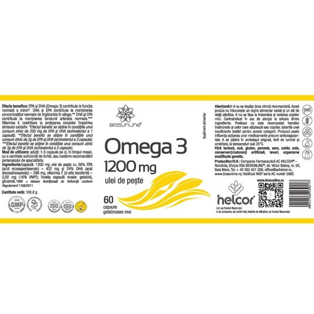 Omega 3, 1200 mg, 60 capsule gelatinoase moi, BioSunLine 742344